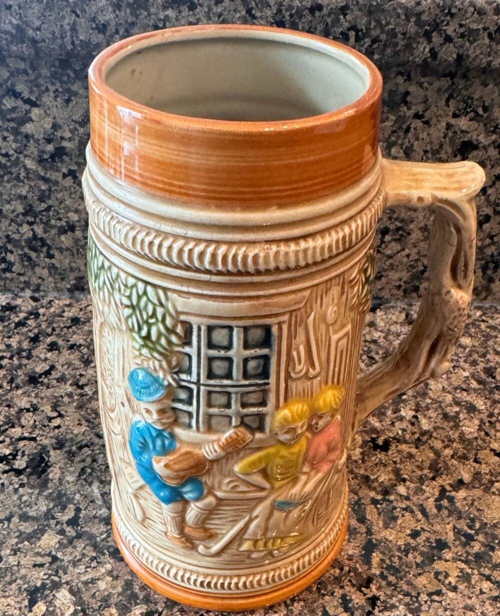 Vtg Made in Japan Hand Painted Ceramic Tall Beer Stein Mug